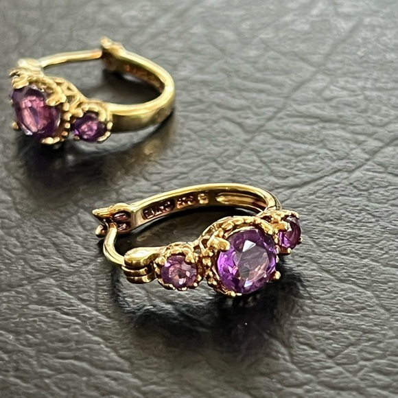 Sterling silver gold overlay purple amethyst Ross Simons earrings - Picture 2 of 6